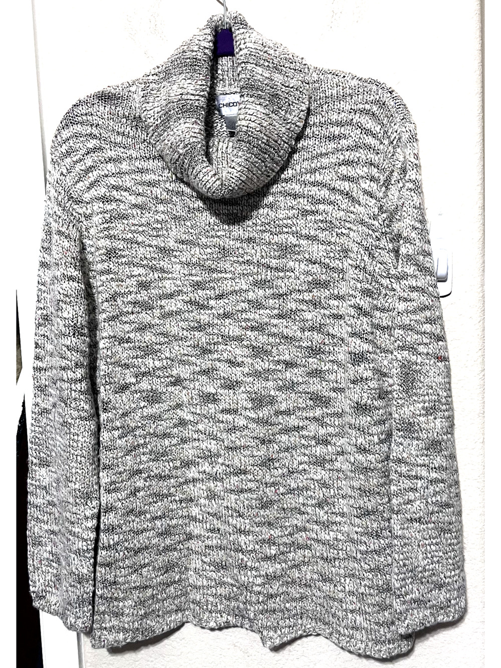 Chico's Chicos sz 3/XL cowl neck sweater Silk Blend Beige Oatmeal Marled